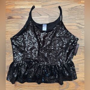 Black Sequin Whimsygoth Fairy Peplum Camisole Festival Goth dark‎ academia